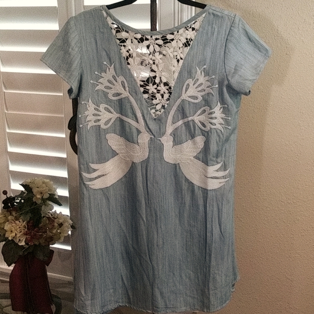 Judith March Dress light chambray with white emb.